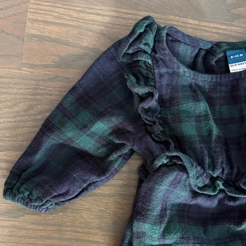 Long-Sleeve Ruffle-Trim Plaid One-Piece Romper | 6-12Months